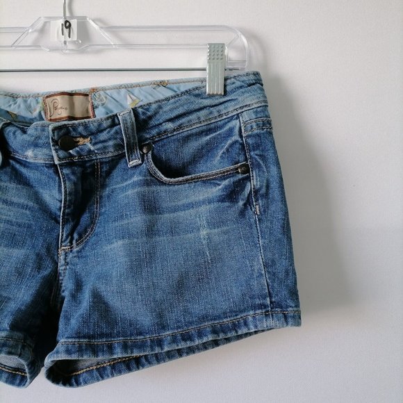 Paige Womens Blue Low Rise Stretch Distressed Denim Canyon Jean Shorts Size 27 - Picture 2 of 7